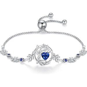 Tree of life Birthstone Sterling Silver Bracelet - Sep-Sapphire